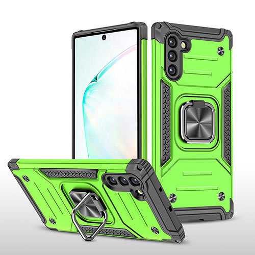 Silicone Matte Finish and Plastic Back Cover Case with Magnetic Finger Ring Stand MQ1 for Samsung Galaxy Note 10 5G Green