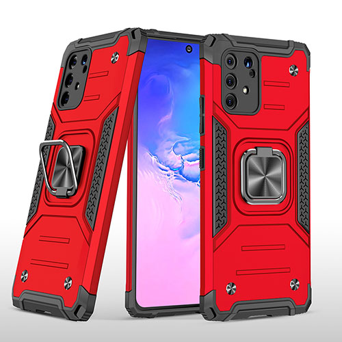 Silicone Matte Finish and Plastic Back Cover Case with Magnetic Finger Ring Stand MQ1 for Samsung Galaxy S10 Lite Red