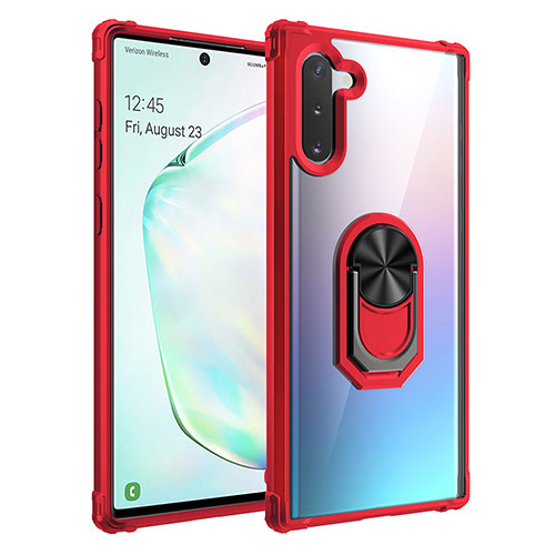 Silicone Matte Finish and Plastic Back Cover Case with Magnetic Finger Ring Stand MQ2 for Samsung Galaxy Note 10 5G Red