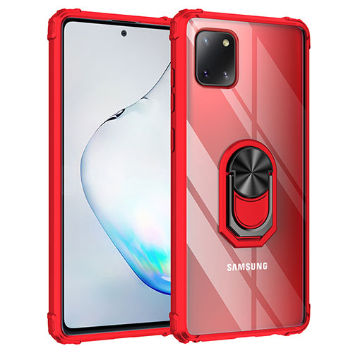 Silicone Matte Finish and Plastic Back Cover Case with Magnetic Finger Ring Stand MQ2 for Samsung Galaxy Note 10 Lite Red