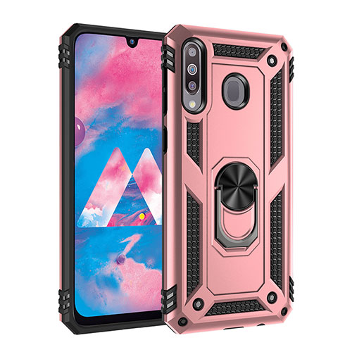 Silicone Matte Finish and Plastic Back Cover Case with Magnetic Finger Ring Stand MQ3 for Samsung Galaxy A40s Rose Gold
