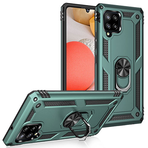 Silicone Matte Finish and Plastic Back Cover Case with Magnetic Finger Ring Stand MQ3 for Samsung Galaxy A42 5G Green