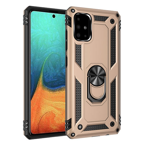 Silicone Matte Finish and Plastic Back Cover Case with Magnetic Finger Ring Stand MQ3 for Samsung Galaxy A71 5G Gold