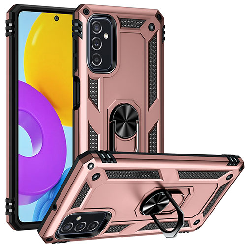 Silicone Matte Finish and Plastic Back Cover Case with Magnetic Finger Ring Stand MQ3 for Samsung Galaxy M52 5G Rose Gold