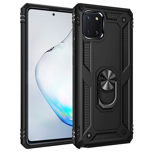 Silicone Matte Finish and Plastic Back Cover Case with Magnetic Finger Ring Stand MQ3 for Samsung Galaxy M60s Black