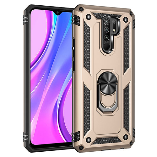Silicone Matte Finish and Plastic Back Cover Case with Magnetic Finger Ring Stand MQ3 for Xiaomi Redmi 9 Gold