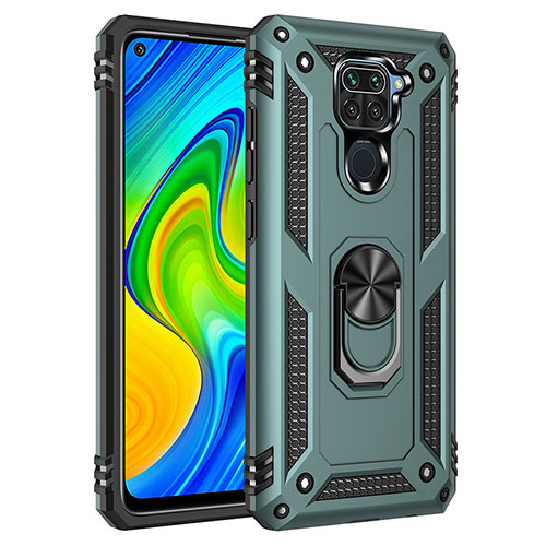 Silicone Matte Finish and Plastic Back Cover Case with Magnetic Finger Ring Stand MQ3 for Xiaomi Redmi Note 9 Green