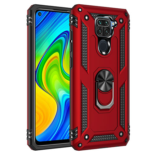 Silicone Matte Finish and Plastic Back Cover Case with Magnetic Finger Ring Stand MQ3 for Xiaomi Redmi Note 9 Red