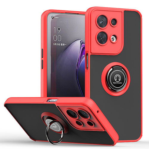 Silicone Matte Finish and Plastic Back Cover Case with Magnetic Finger Ring Stand QW2 for Oppo Reno8 Pro 5G Red