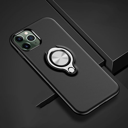 Silicone Matte Finish and Plastic Back Cover Case with Magnetic Finger Ring Stand R04 for Apple iPhone 11 Pro Max Black