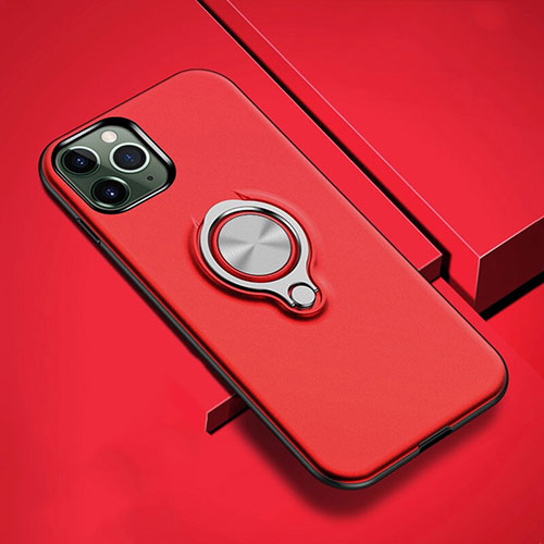 Silicone Matte Finish and Plastic Back Cover Case with Magnetic Finger Ring Stand R04 for Apple iPhone 11 Pro Red