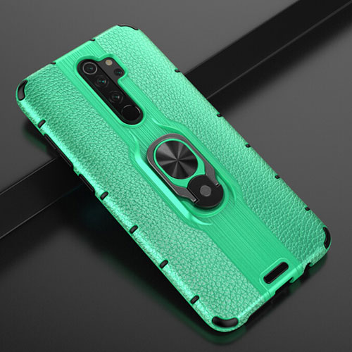 Silicone Matte Finish and Plastic Back Cover Case with Magnetic Finger Ring Stand R05 for Xiaomi Redmi Note 8 Pro Green