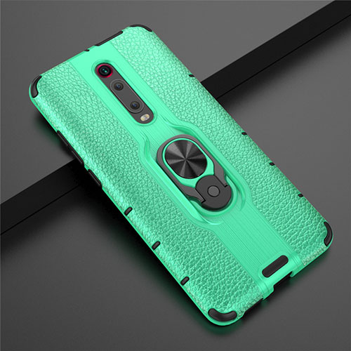 Silicone Matte Finish and Plastic Back Cover Case with Magnetic Finger Ring Stand R07 for Xiaomi Mi 9T Pro Green