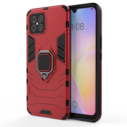 Silicone Matte Finish and Plastic Back Cover Case with Magnetic Finger Ring Stand S01 for Huawei Nova 8 SE 5G Red