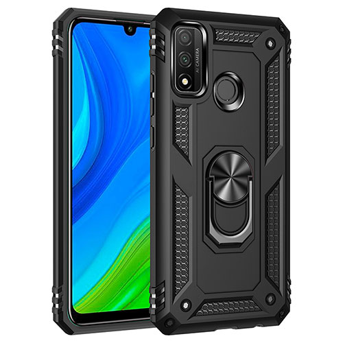 Silicone Matte Finish and Plastic Back Cover Case with Magnetic Finger Ring Stand S01 for Huawei Nova Lite 3 Plus Black