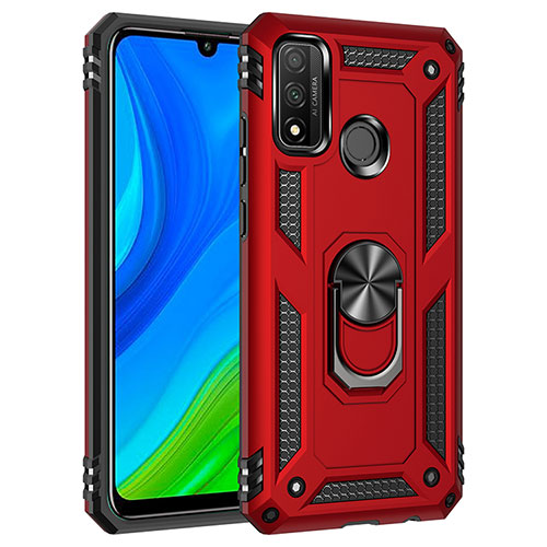 Silicone Matte Finish and Plastic Back Cover Case with Magnetic Finger Ring Stand S01 for Huawei Nova Lite 3 Plus Red