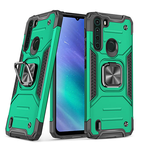 Silicone Matte Finish and Plastic Back Cover Case with Magnetic Finger Ring Stand S01 for Motorola Moto One Fusion Green