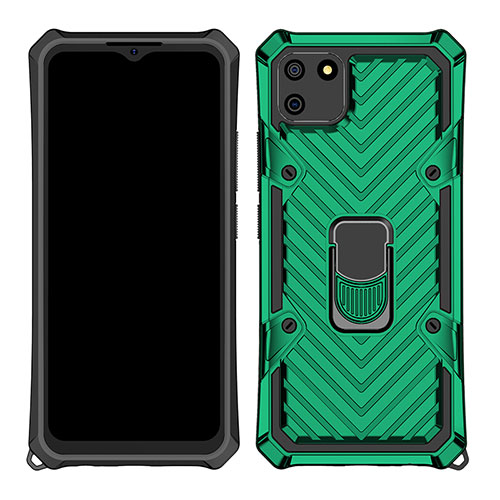 Silicone Matte Finish and Plastic Back Cover Case with Magnetic Finger Ring Stand S01 for Realme C11 Green