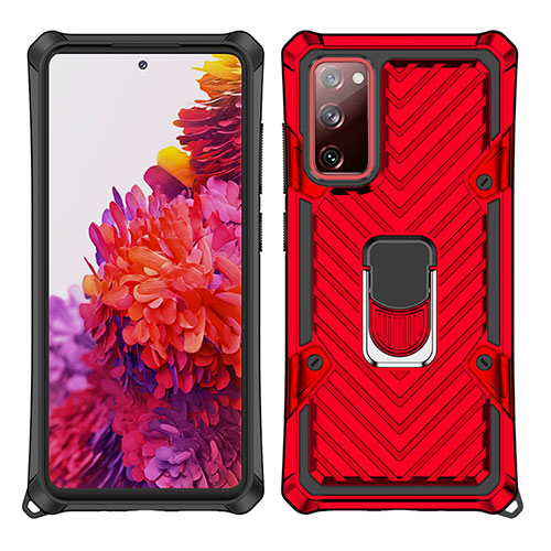 Silicone Matte Finish and Plastic Back Cover Case with Magnetic Finger Ring Stand S01 for Samsung Galaxy S20 Lite 5G Red