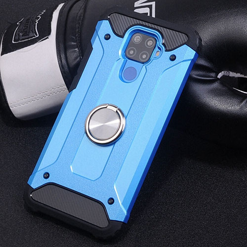 Silicone Matte Finish and Plastic Back Cover Case with Magnetic Finger Ring Stand S02 for Huawei Nova 5i Pro Sky Blue