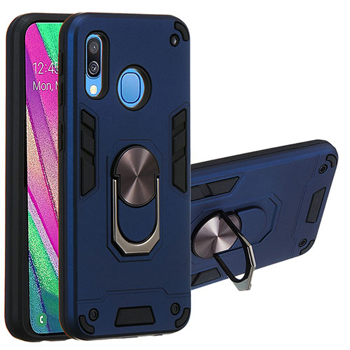 Silicone Matte Finish and Plastic Back Cover Case with Magnetic Finger Ring Stand Y01B for Samsung Galaxy A40 Blue