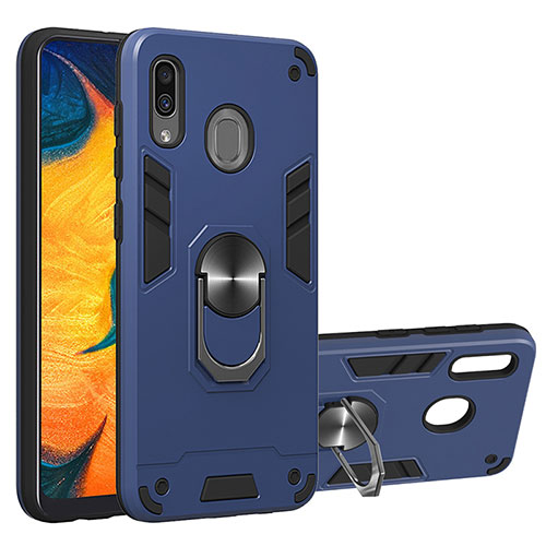Silicone Matte Finish and Plastic Back Cover Case with Magnetic Finger Ring Stand Y01B for Samsung Galaxy M10S Blue