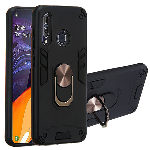 Silicone Matte Finish and Plastic Back Cover Case with Magnetic Finger Ring Stand Y01B for Samsung Galaxy M40 Black