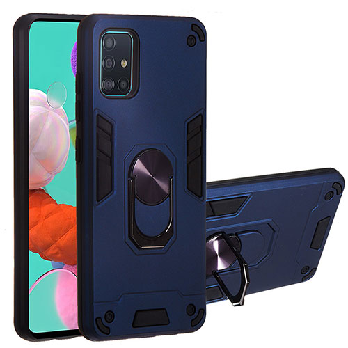 Silicone Matte Finish and Plastic Back Cover Case with Magnetic Finger Ring Stand Y01B for Samsung Galaxy M40S Blue