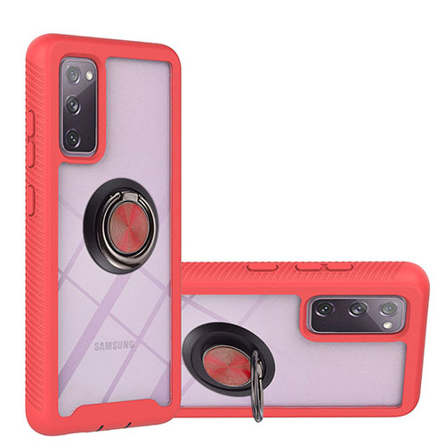 Silicone Matte Finish and Plastic Back Cover Case with Magnetic Finger Ring Stand YB1 for Samsung Galaxy S20 Lite 5G Red