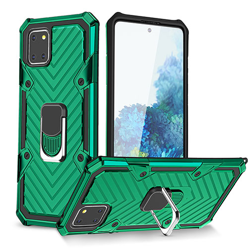 Silicone Matte Finish and Plastic Back Cover Case with Magnetic Finger Ring Stand YF1 for Samsung Galaxy A81 Green