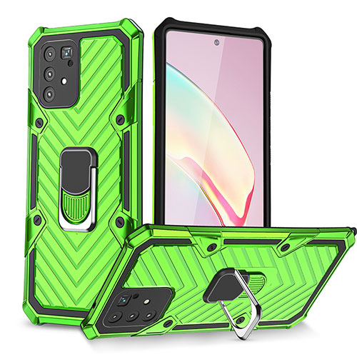 Silicone Matte Finish and Plastic Back Cover Case with Magnetic Finger Ring Stand YF1 for Samsung Galaxy A91 Matcha Green