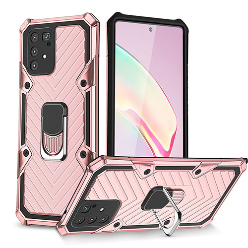 Silicone Matte Finish and Plastic Back Cover Case with Magnetic Finger Ring Stand YF1 for Samsung Galaxy S10 Lite Rose Gold