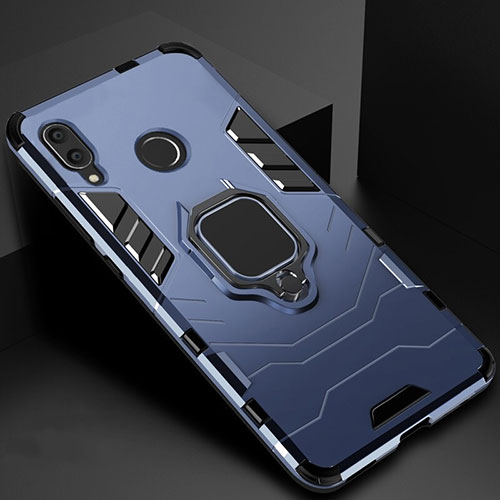 Silicone Matte Finish and Plastic Back Cover Case with Magnetic Finger Ring Stand Z01 for Xiaomi Redmi 7 Blue