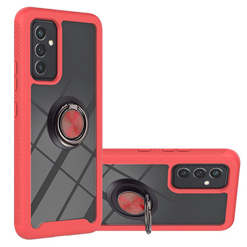 Silicone Matte Finish and Plastic Back Cover Case with Magnetic Finger Ring Stand ZJ1 for Samsung Galaxy Quantum2 5G Red