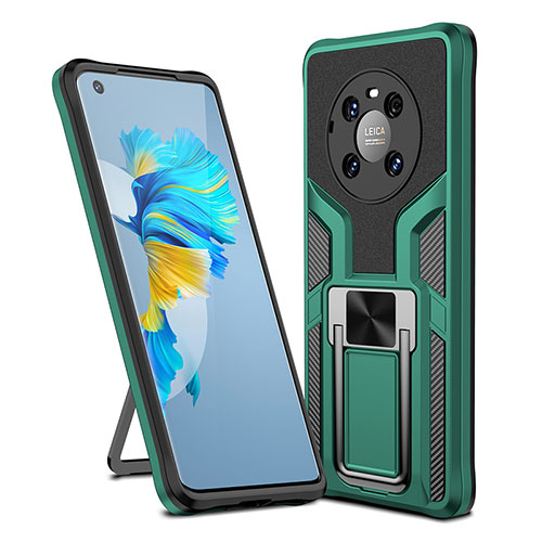 Silicone Matte Finish and Plastic Back Cover Case with Magnetic Finger Ring Stand ZL1 for Huawei Mate 40 Green