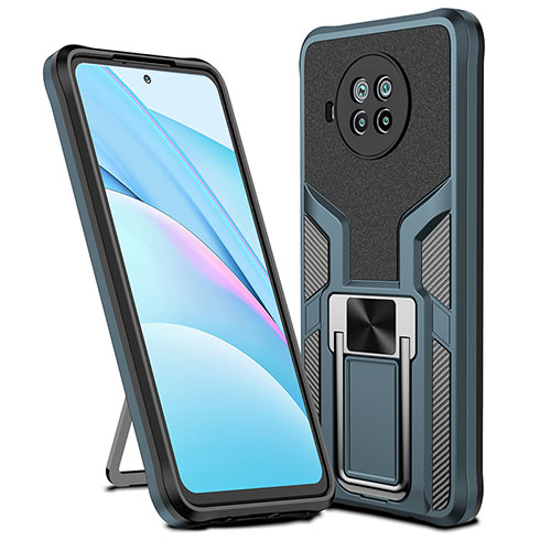 Silicone Matte Finish and Plastic Back Cover Case with Magnetic Finger Ring Stand ZL1 for Xiaomi Mi 10T Lite 5G Cyan