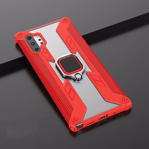 Silicone Matte Finish and Plastic Back Cover Case with Magnetic Stand A02 for Samsung Galaxy Note 10 Plus 5G Red