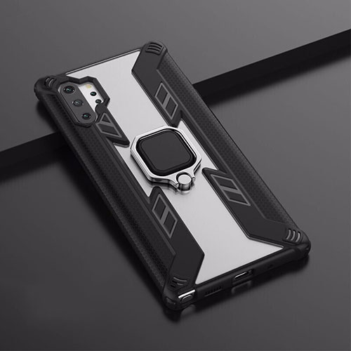 Silicone Matte Finish and Plastic Back Cover Case with Magnetic Stand A02 for Samsung Galaxy Note 10 Plus Black