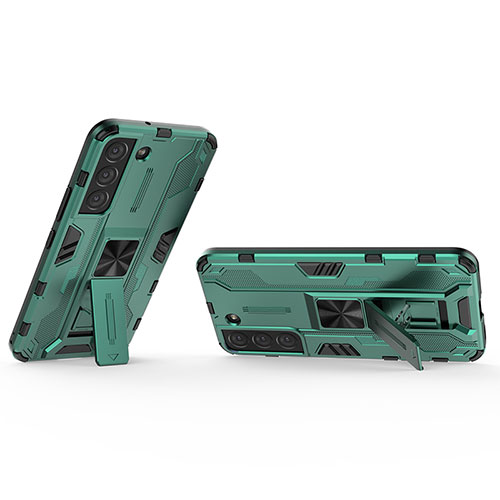 Silicone Matte Finish and Plastic Back Cover Case with Magnetic Stand A02 for Samsung Galaxy S23 Plus 5G Green