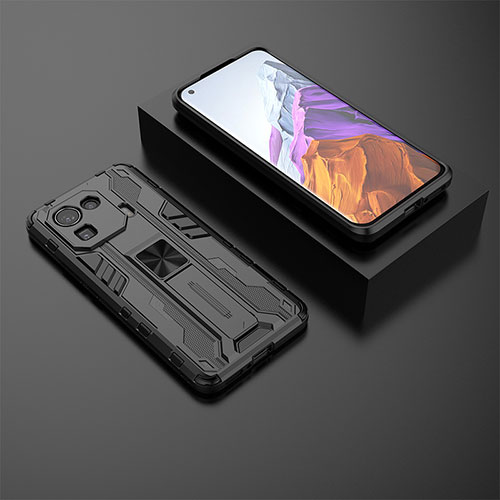 Silicone Matte Finish and Plastic Back Cover Case with Magnetic Stand A03 for Xiaomi Mi 11 Pro 5G Black