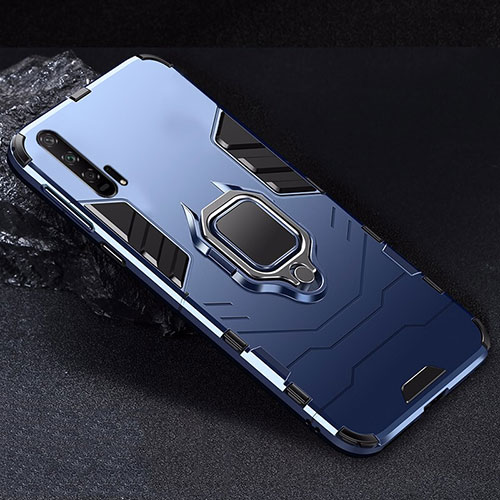 Silicone Matte Finish and Plastic Back Cover Case with Magnetic Stand for Huawei Honor 20 Pro Blue