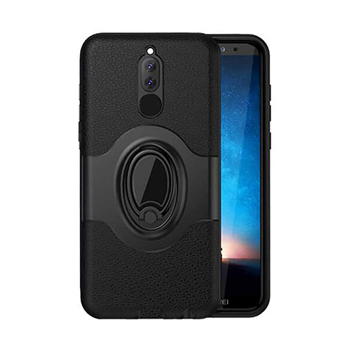 Silicone Matte Finish and Plastic Back Cover Case with Magnetic Stand for Huawei Mate 10 Lite Black
