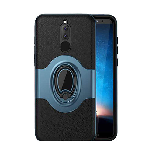 Silicone Matte Finish and Plastic Back Cover Case with Magnetic Stand for Huawei Mate 10 Lite Blue