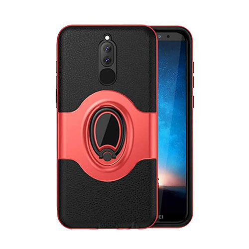 Silicone Matte Finish and Plastic Back Cover Case with Magnetic Stand for Huawei Mate 10 Lite Red