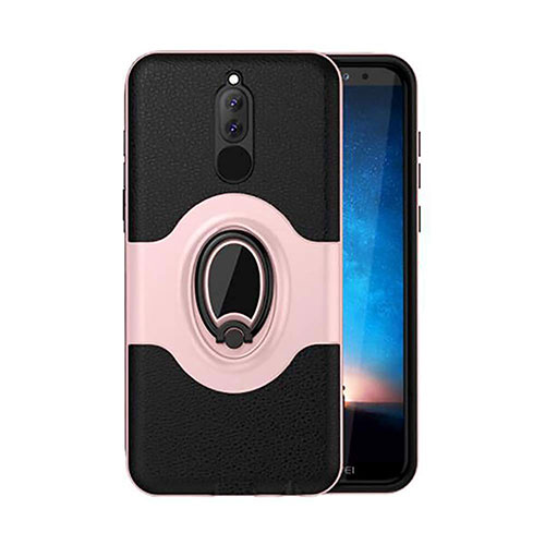 Silicone Matte Finish and Plastic Back Cover Case with Magnetic Stand for Huawei Mate 10 Lite Rose Gold