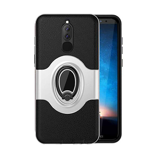 Silicone Matte Finish and Plastic Back Cover Case with Magnetic Stand for Huawei Mate 10 Lite Silver