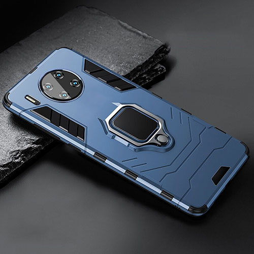 Silicone Matte Finish and Plastic Back Cover Case with Magnetic Stand for Huawei Mate 30 5G Blue