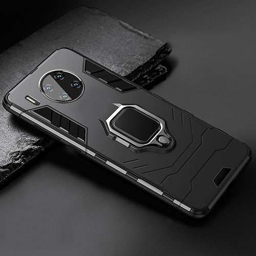 Silicone Matte Finish and Plastic Back Cover Case with Magnetic Stand for Huawei Mate 30 Black
