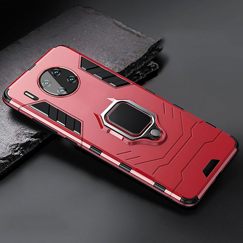 Silicone Matte Finish and Plastic Back Cover Case with Magnetic Stand for Huawei Mate 30 Pro 5G Red