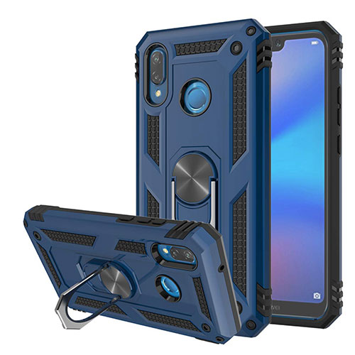 Silicone Matte Finish and Plastic Back Cover Case with Magnetic Stand for Huawei Nova 3e Blue